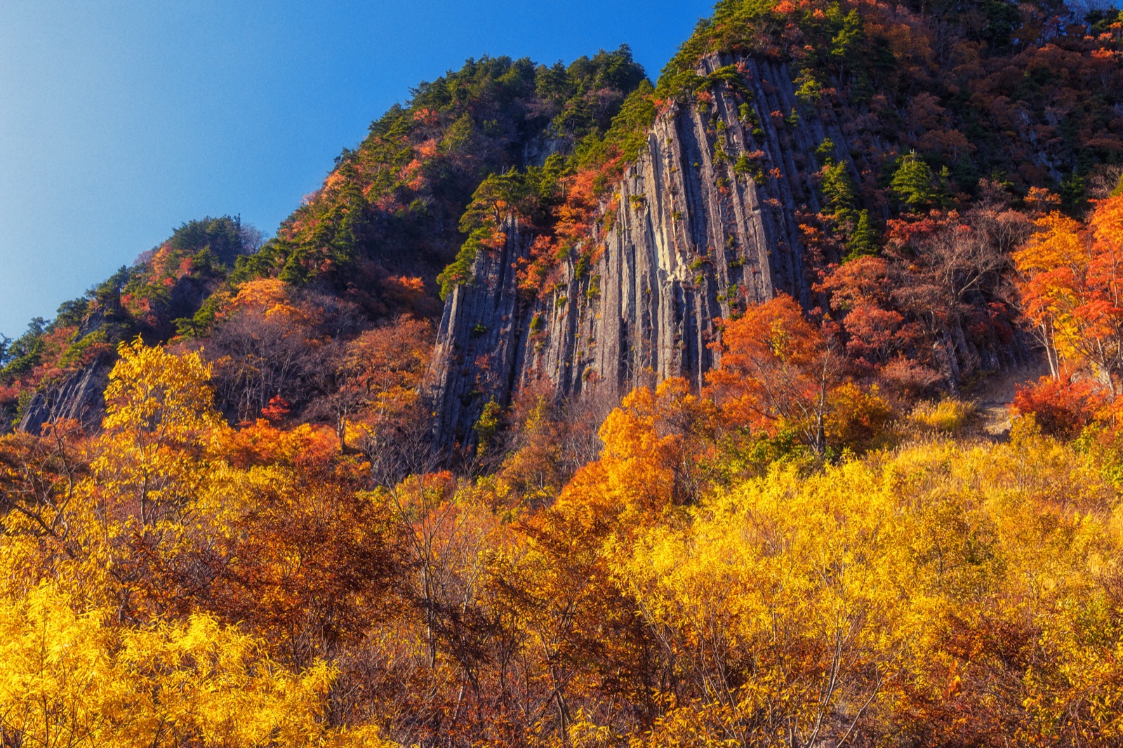 布岩山的柱狀絕壁 長野秋山郷的靜謐光景（長野県）