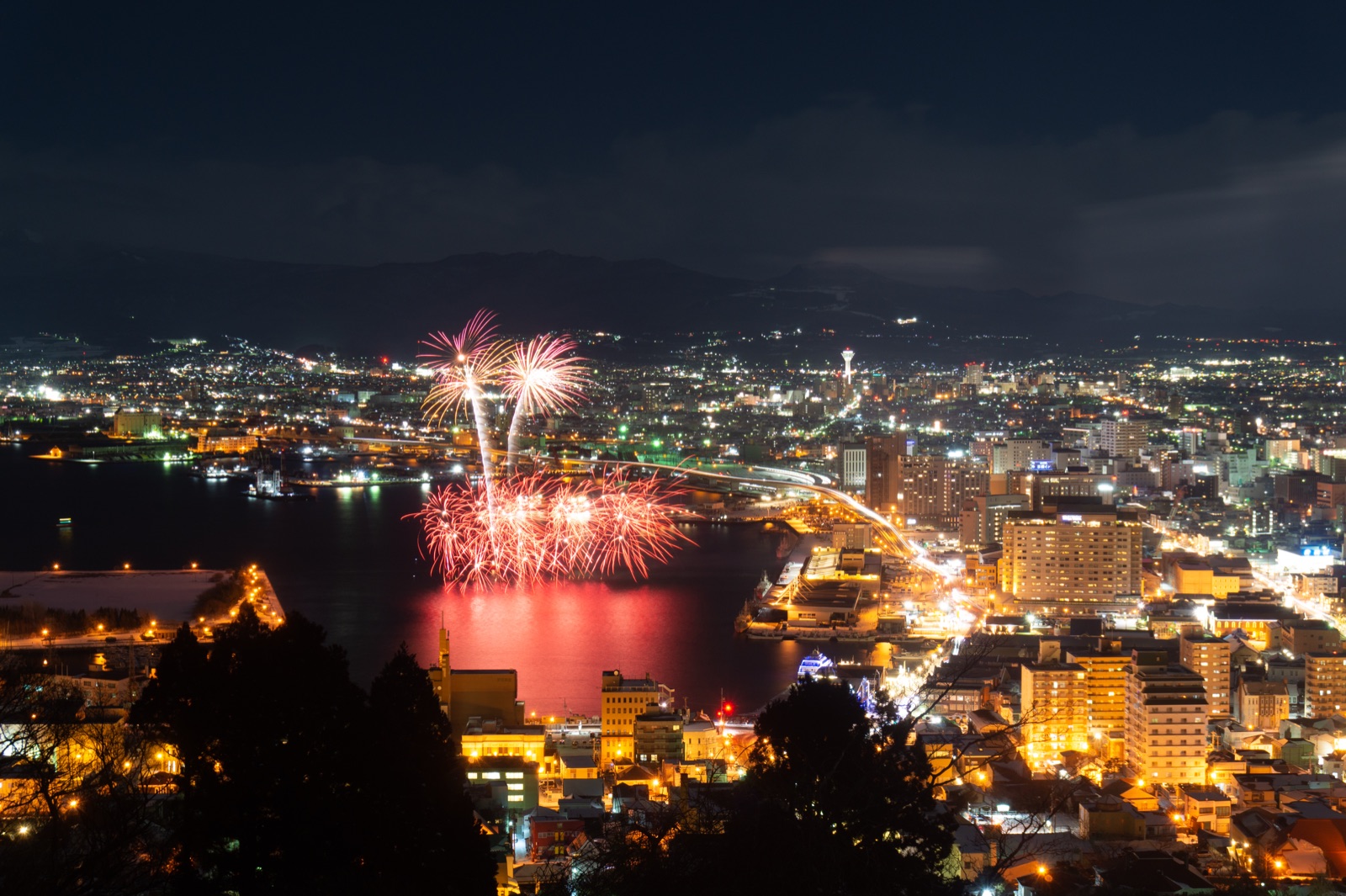 函館夜景與冬花火（北海道）