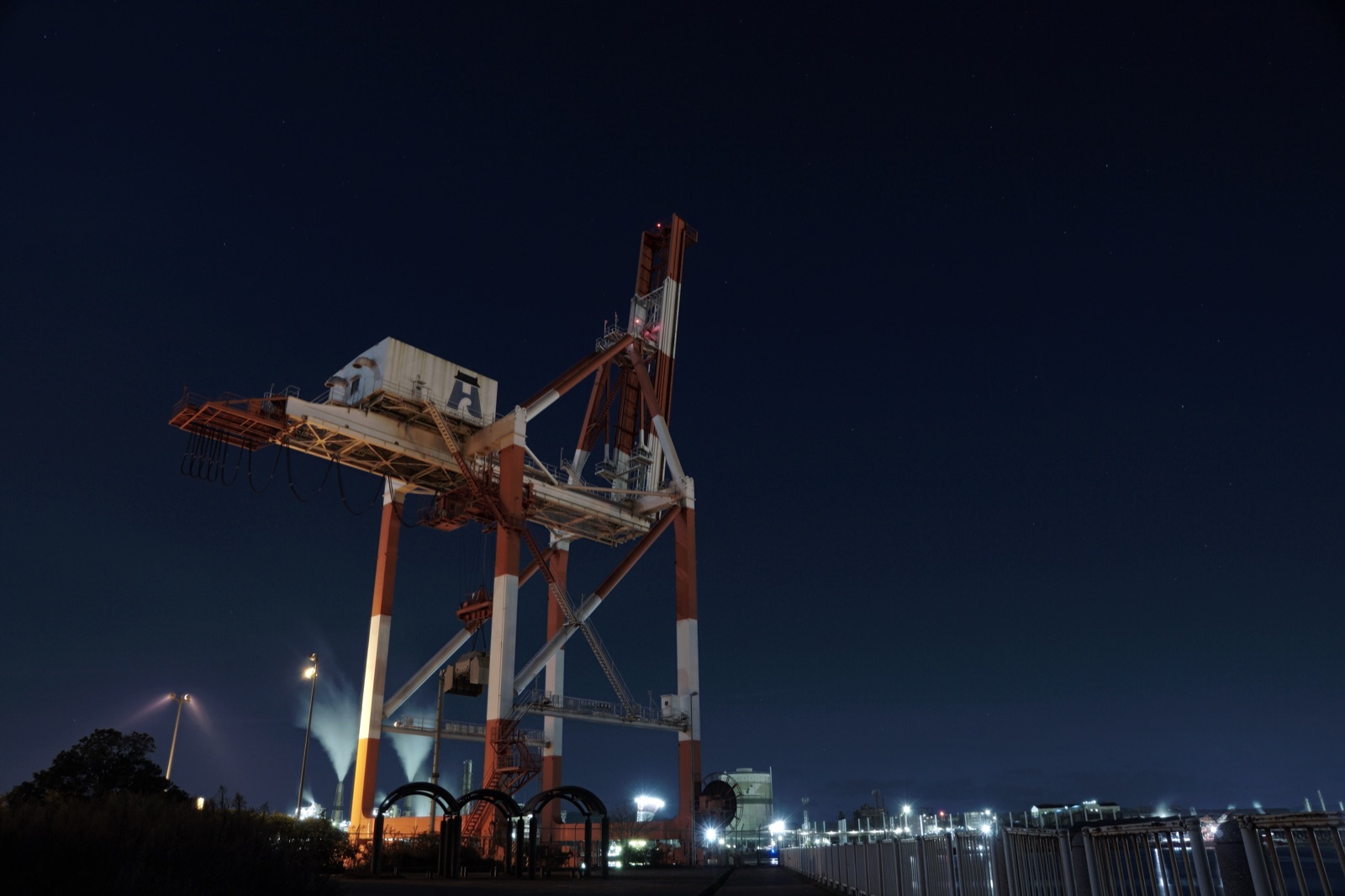 兵庫廣畑緑地 夜色中的起重機剪影（兵庫県）