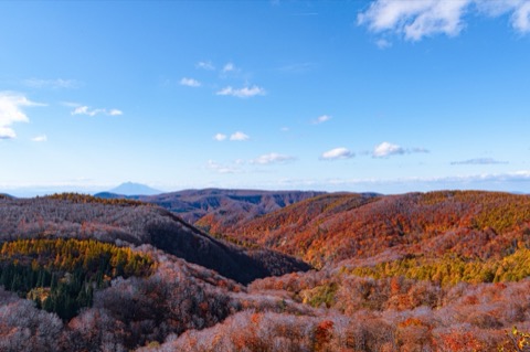 城之倉大橋眺望 青森秋末楓紅與岩木山（青森縣）