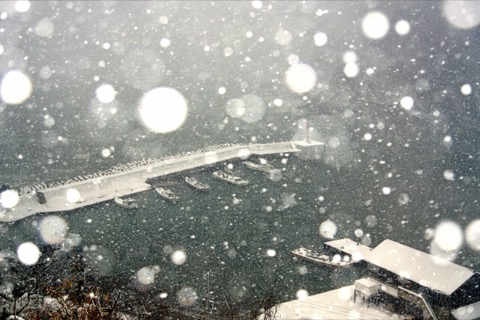 兵庫 鎧駅 風雪中的面海月台（雪景）