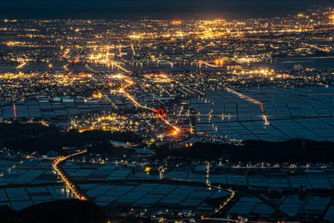 新潟 彌彥山頂 越後平野夜景與大鳥居（新潟縣）