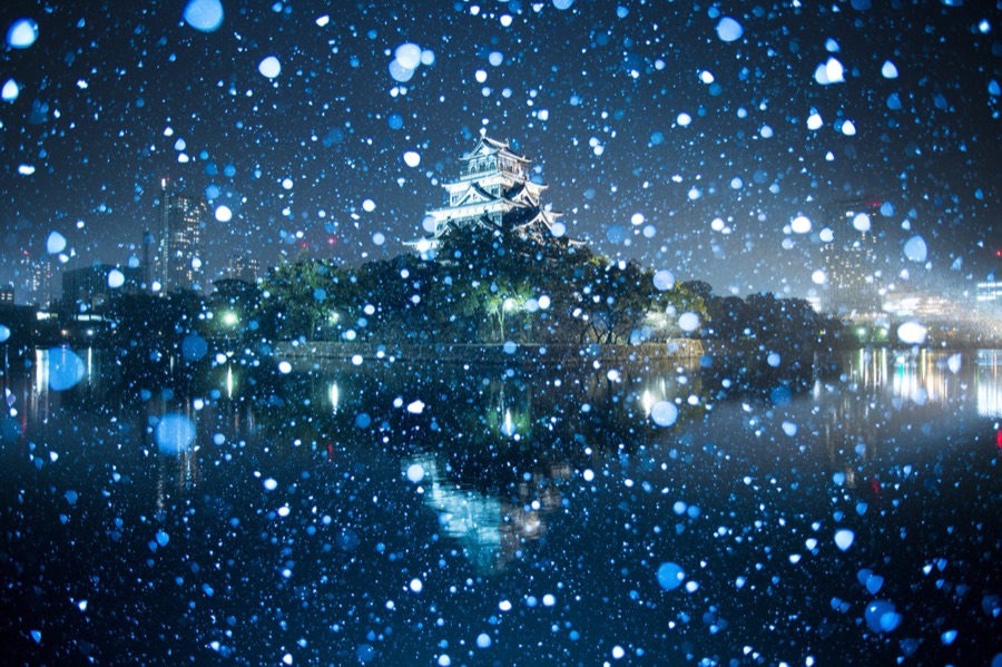 雪の広島城（広島県）