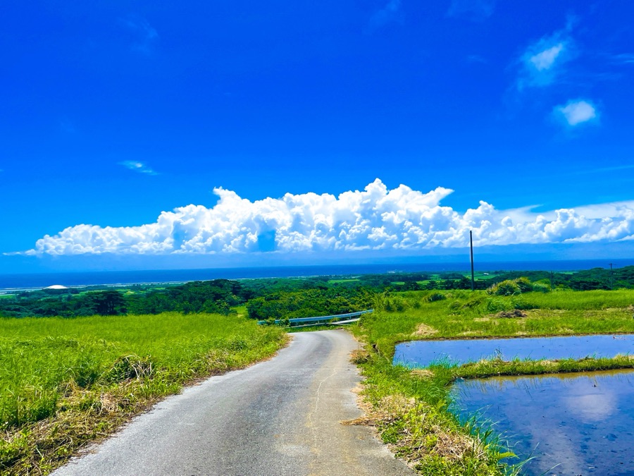 久米島・仲地集落より南を望む夏の雲（沖縄県）
